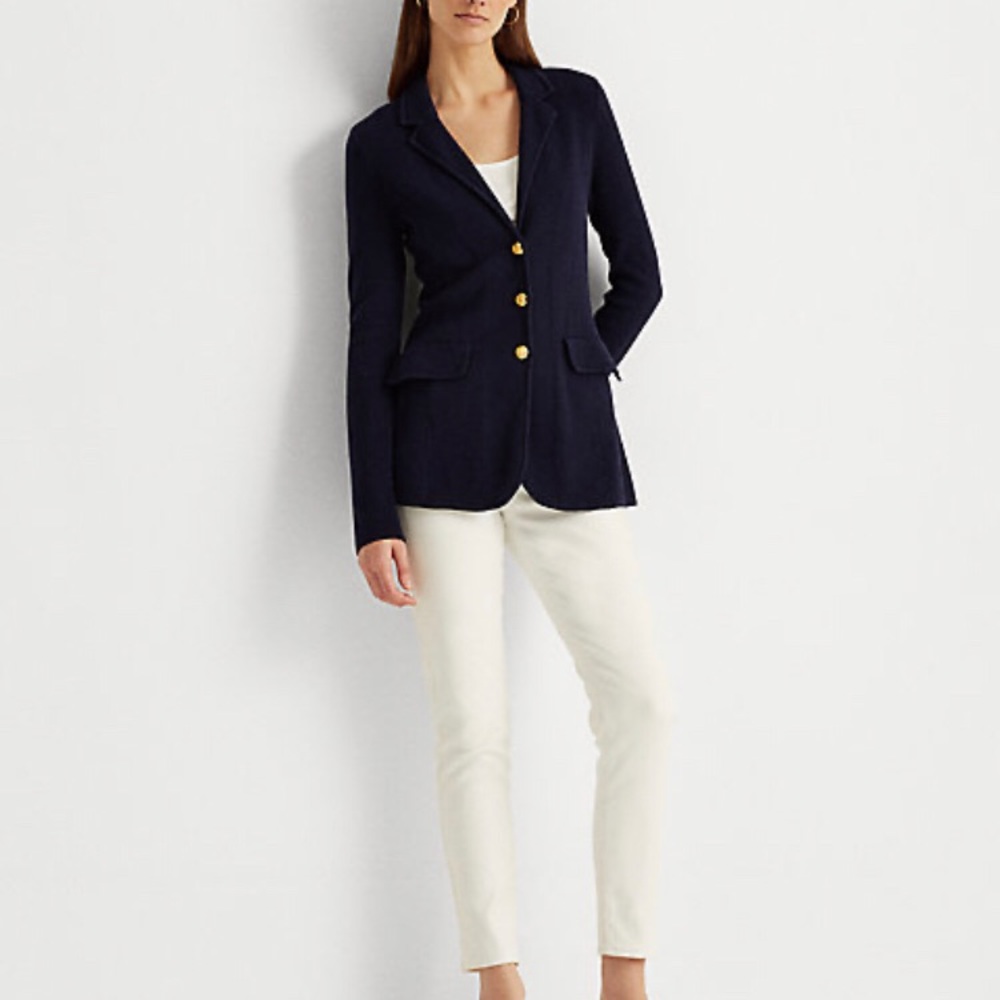 Combed Cotton Sweater Blazer Navy Blue